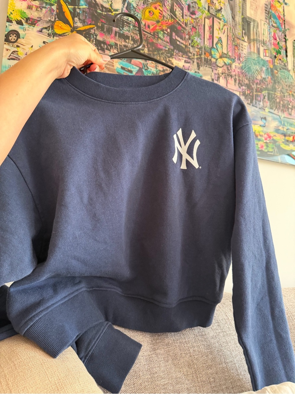 🩶Sporty & Rich x Yankees Slightly Cropped Navy Crewneck
